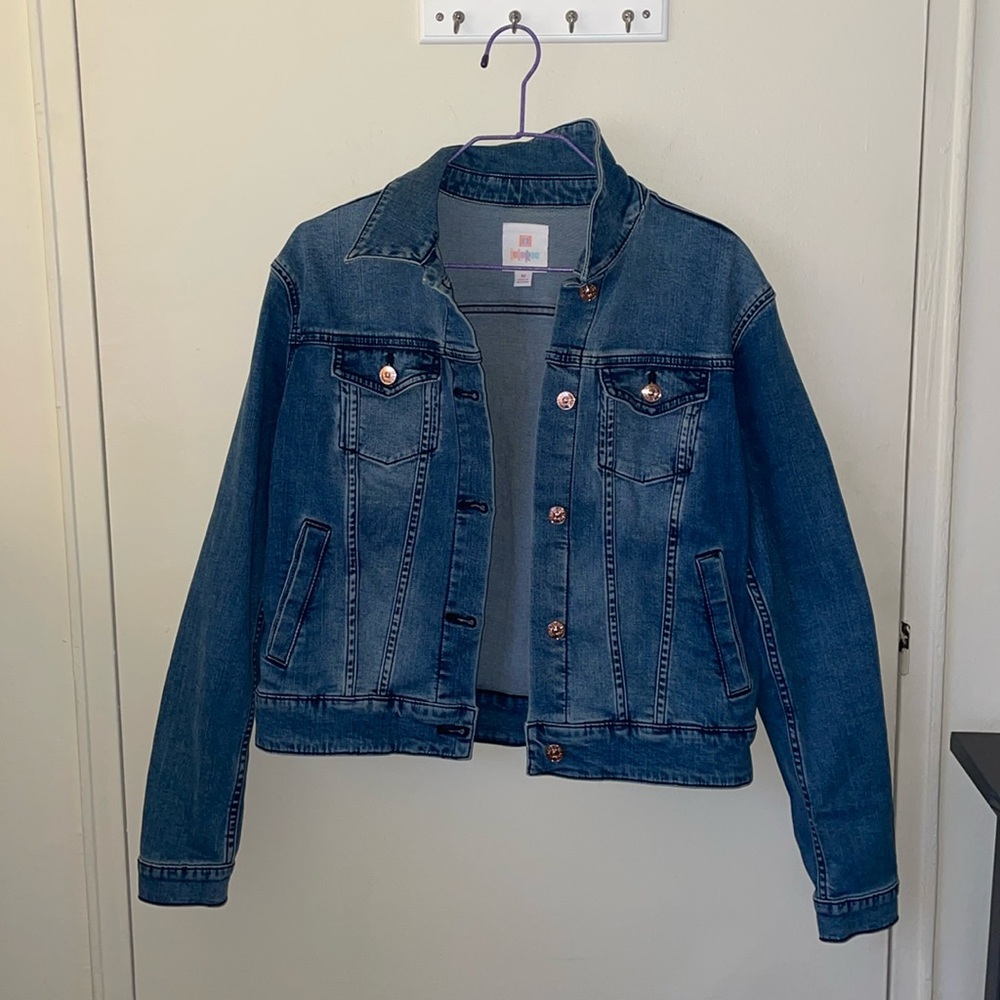 Lularoe denim jacket with rose gold button